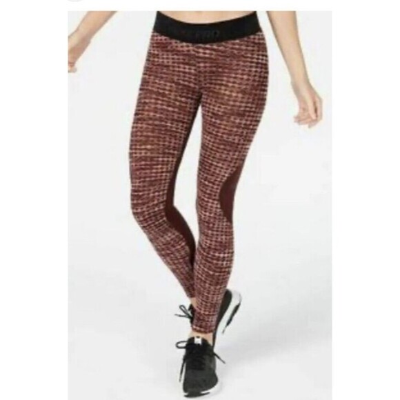 Nike pro women's Sz S Velvet Burnout tights brown Fall Warm Soft Unique - Picture 3 of 5